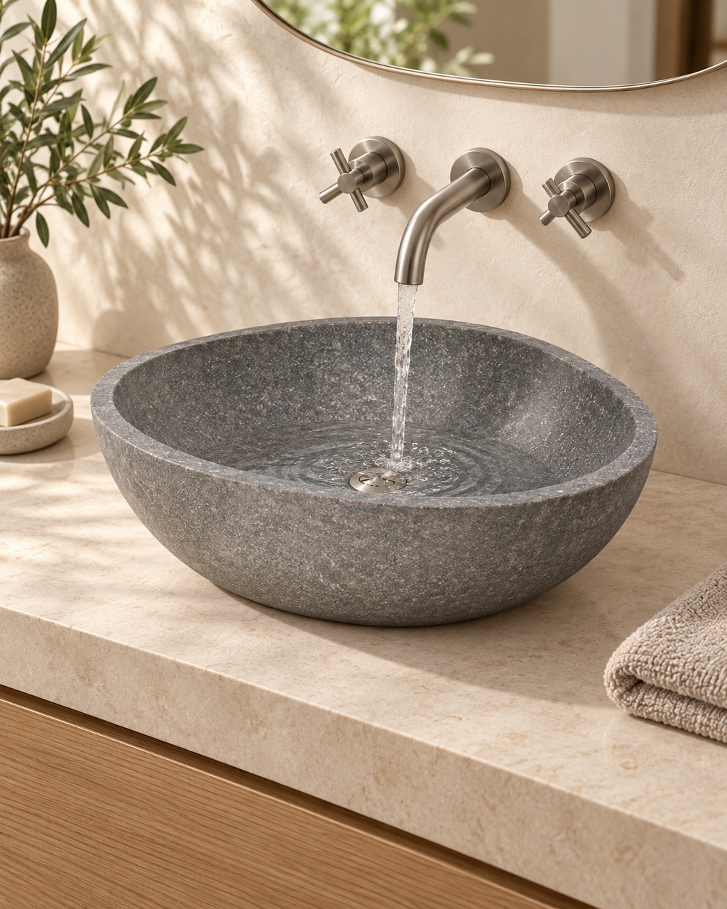 Natural River Stone Countertop Basin