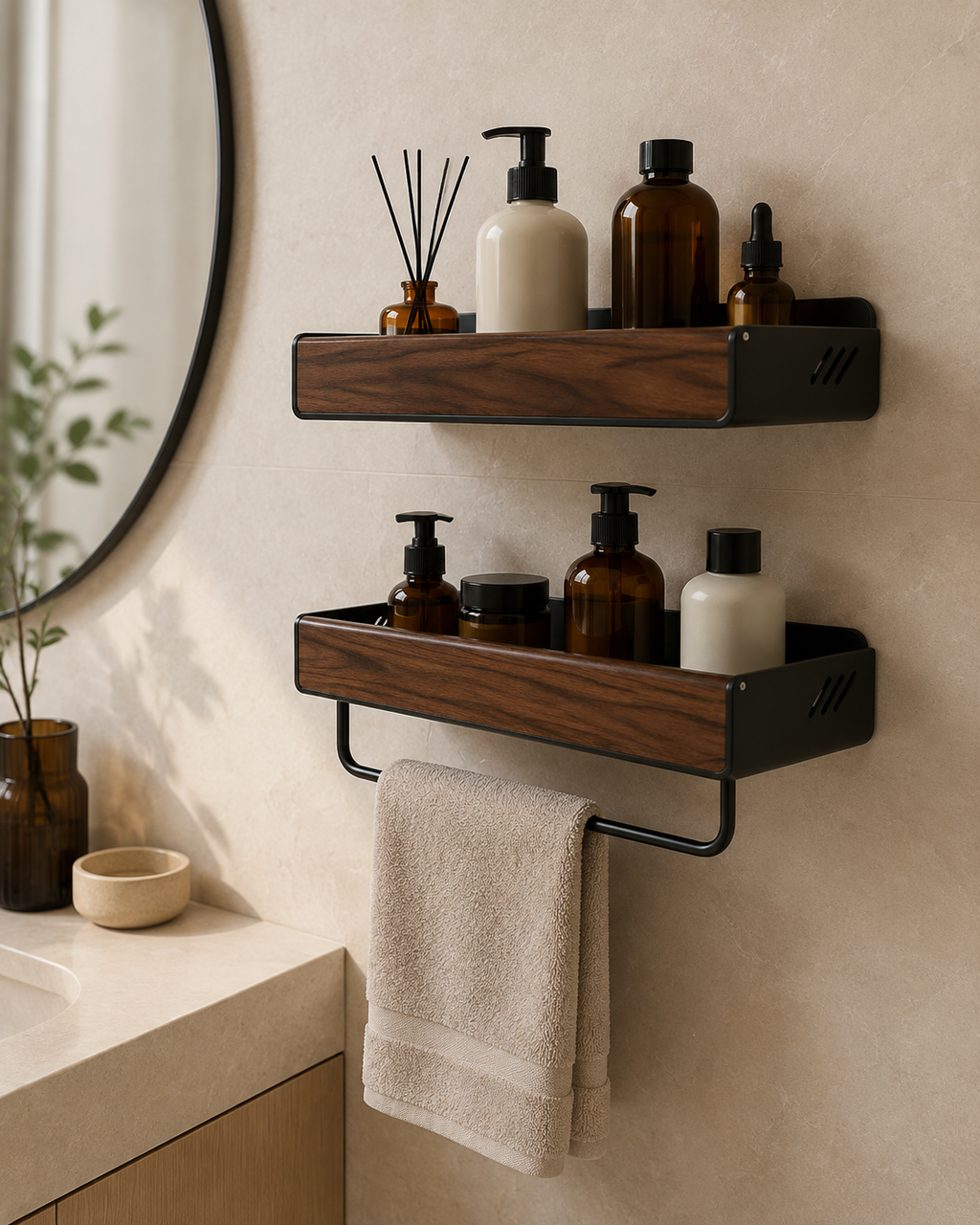 Solid Walnut Floating Bathroom Shelf