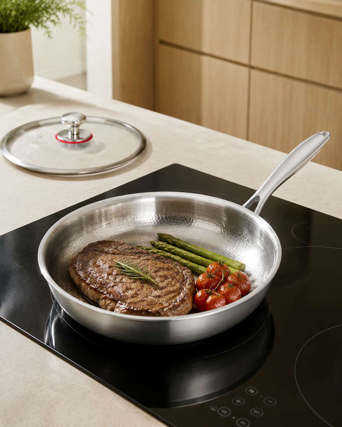 Titanium Steel Frying Pan with Lid
