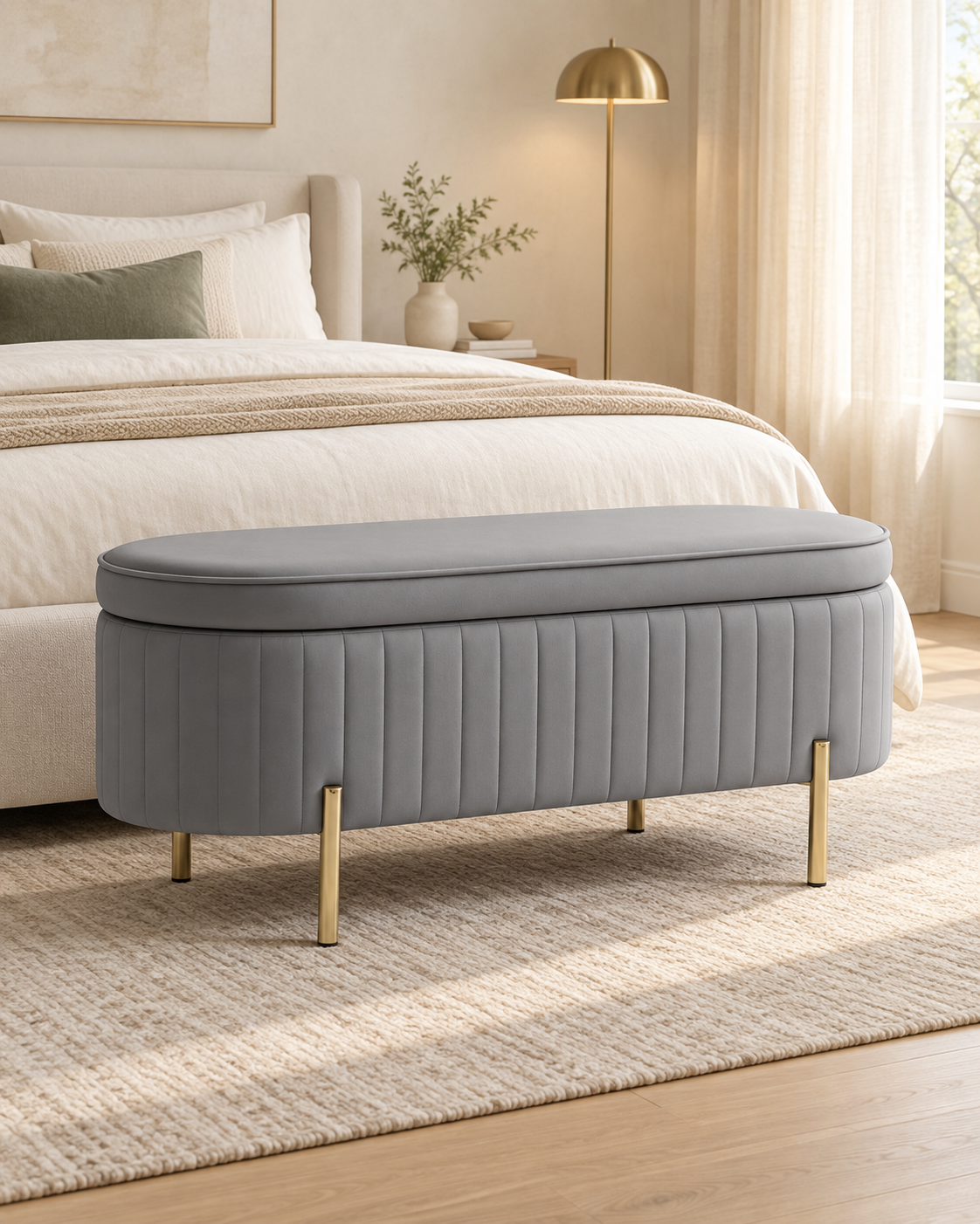 Velvet Storage Bench with Lift-Up Lid