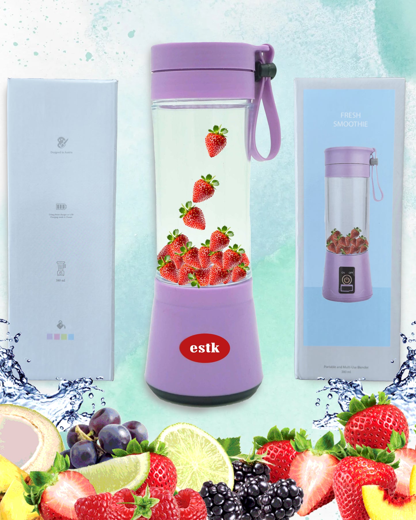 ESTK™ Takeaway Smoothie Blender, Portable Blender (Purple, 380 ml)