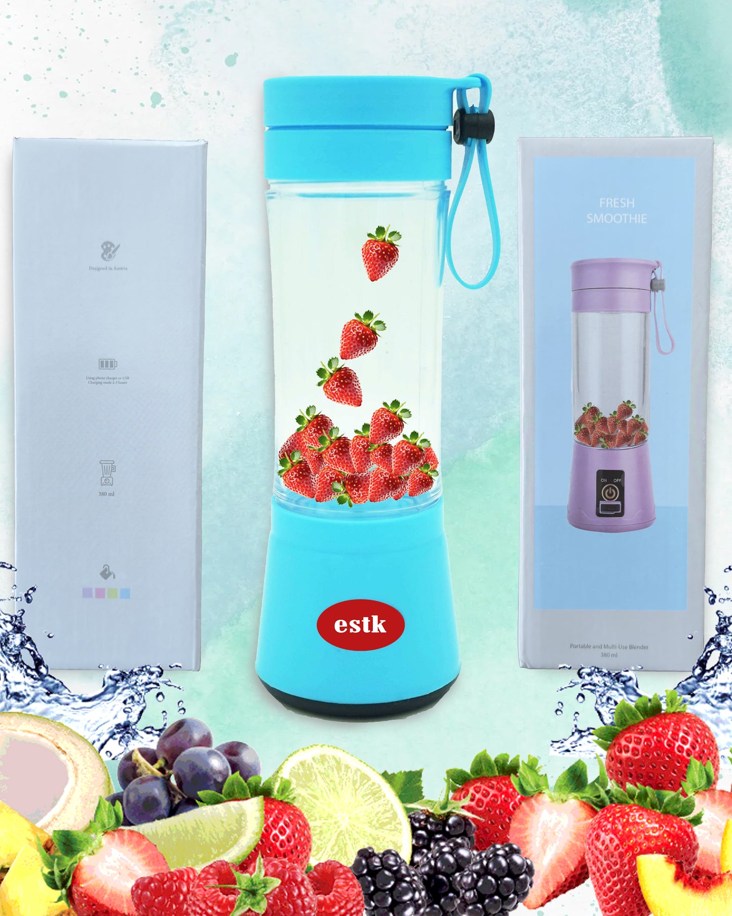 ESTK™ Takeaway Smoothie Blender, Portable Blender (Blue, 380 ml)