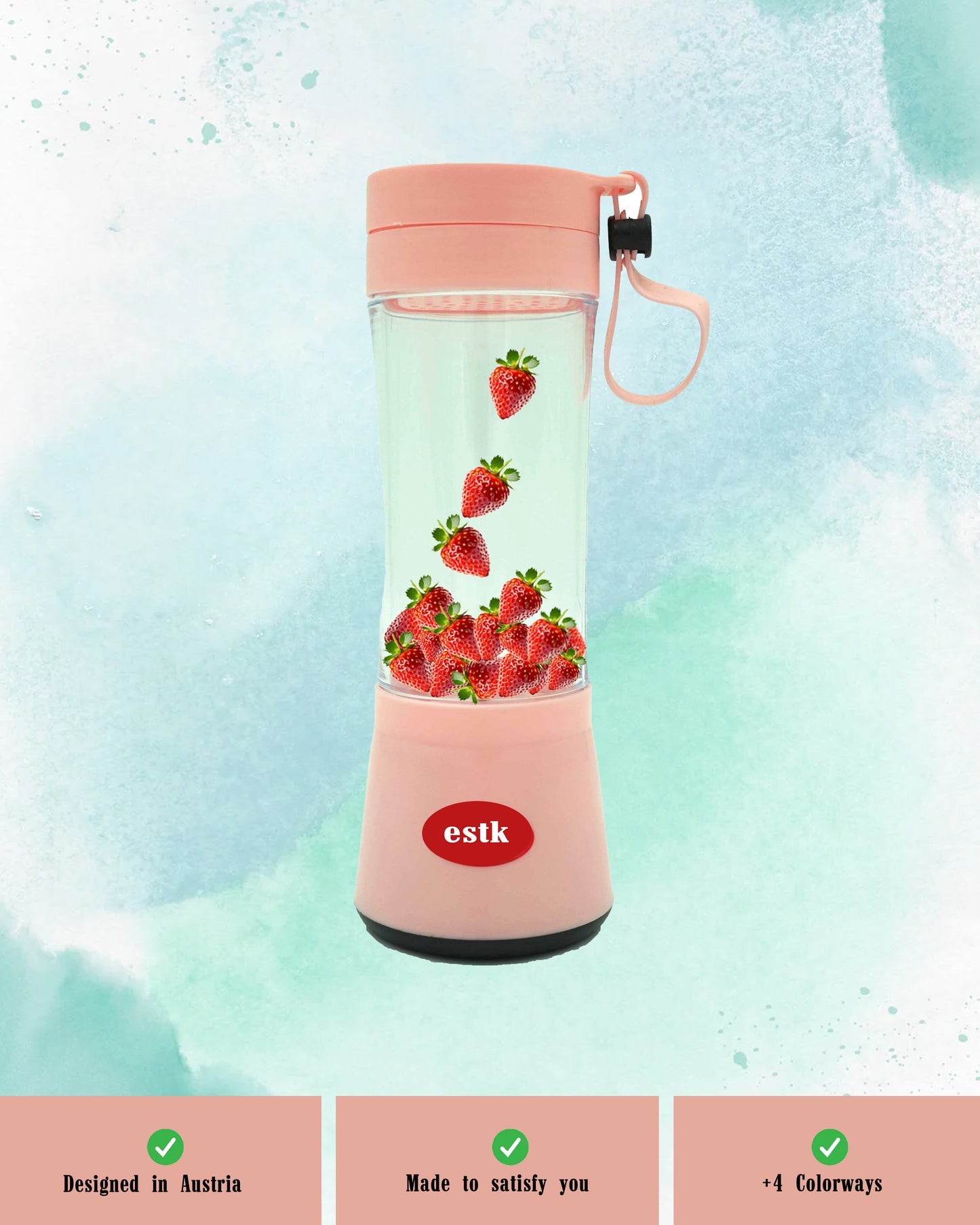 ESTK™ Takeaway Smoothie Blender, Portable Blender (Rosa, 380 ml)