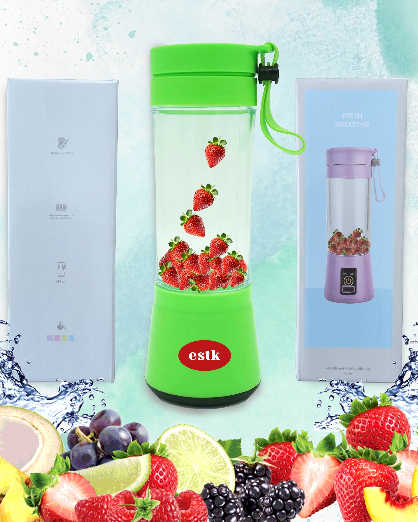 ESTK™ Takeaway Smoothie Blender, Portable Blender (Green, 380 ml)