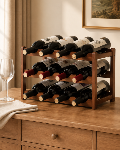 12-Bottle 3-Tier Wooden Wine Rack