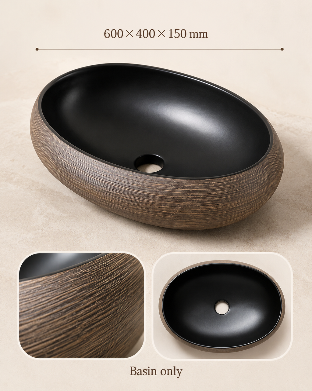 Oval Ceramic Countertop Vessel Sink