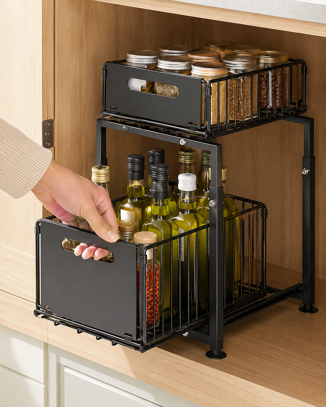 2-Tier Adjustable Pull-Out Cabinet Organizer