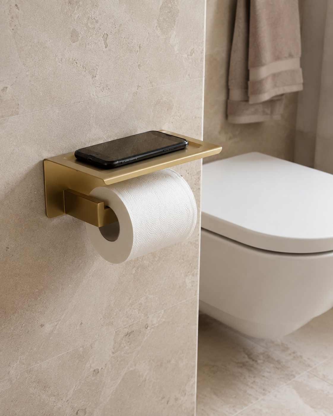 Gold Stainless Steel Toilet Paper Holder with Shelf