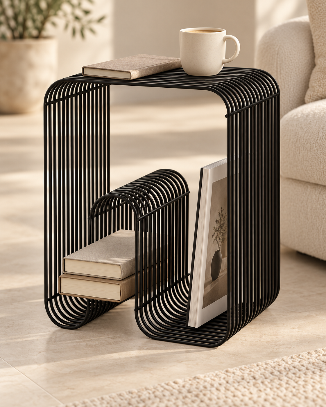 Scandinavian Metal Coffee Table with Storage