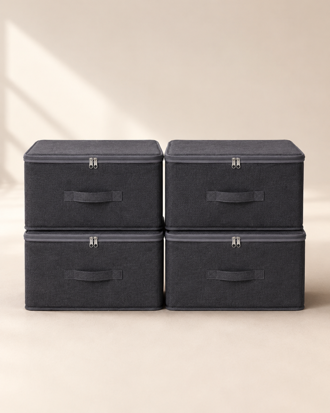 4-Pack Large Foldable Fabric Storage Boxes with Zippered Lids & Handles