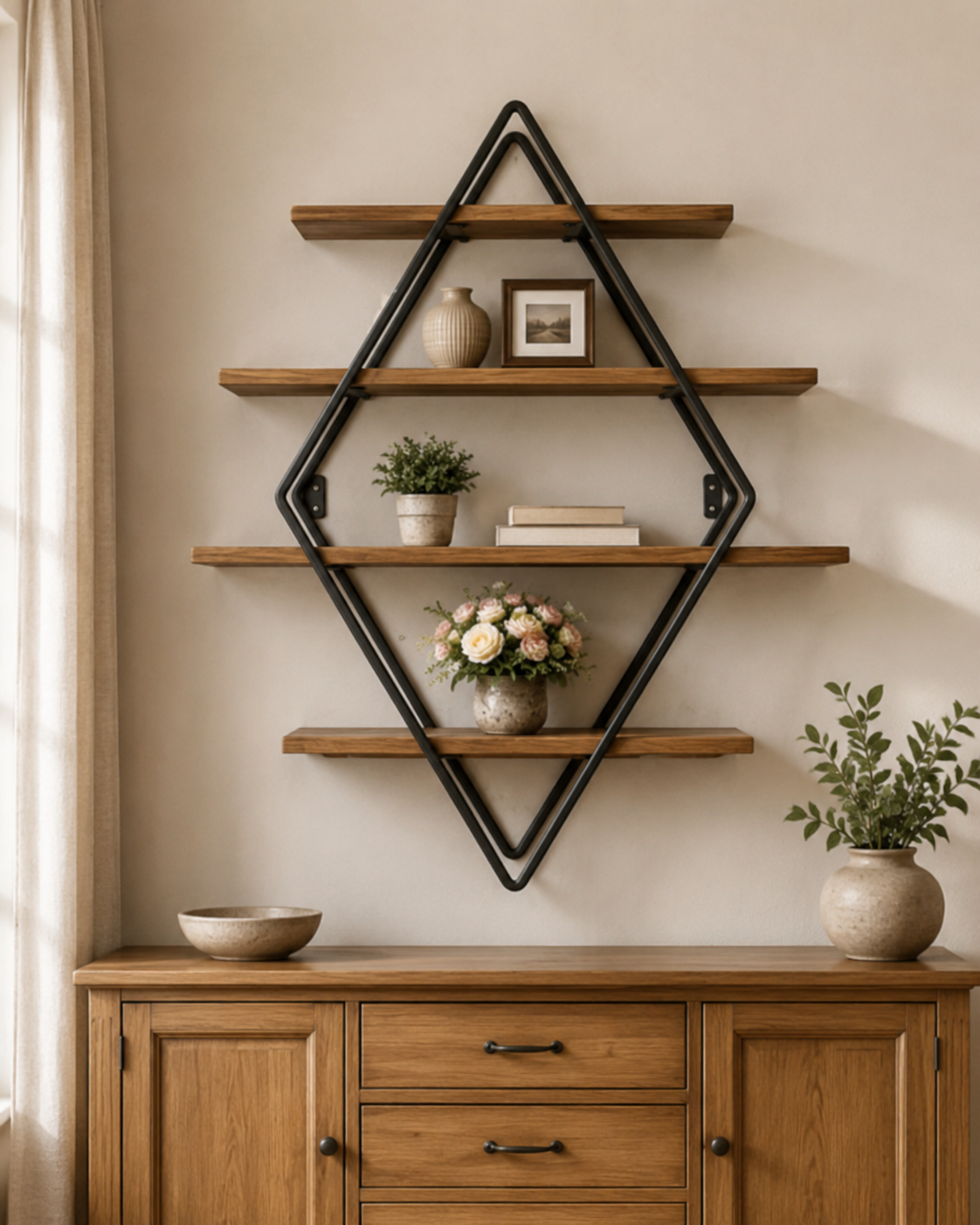 3-Tier Geometric Diamond Floating Wall Shelf