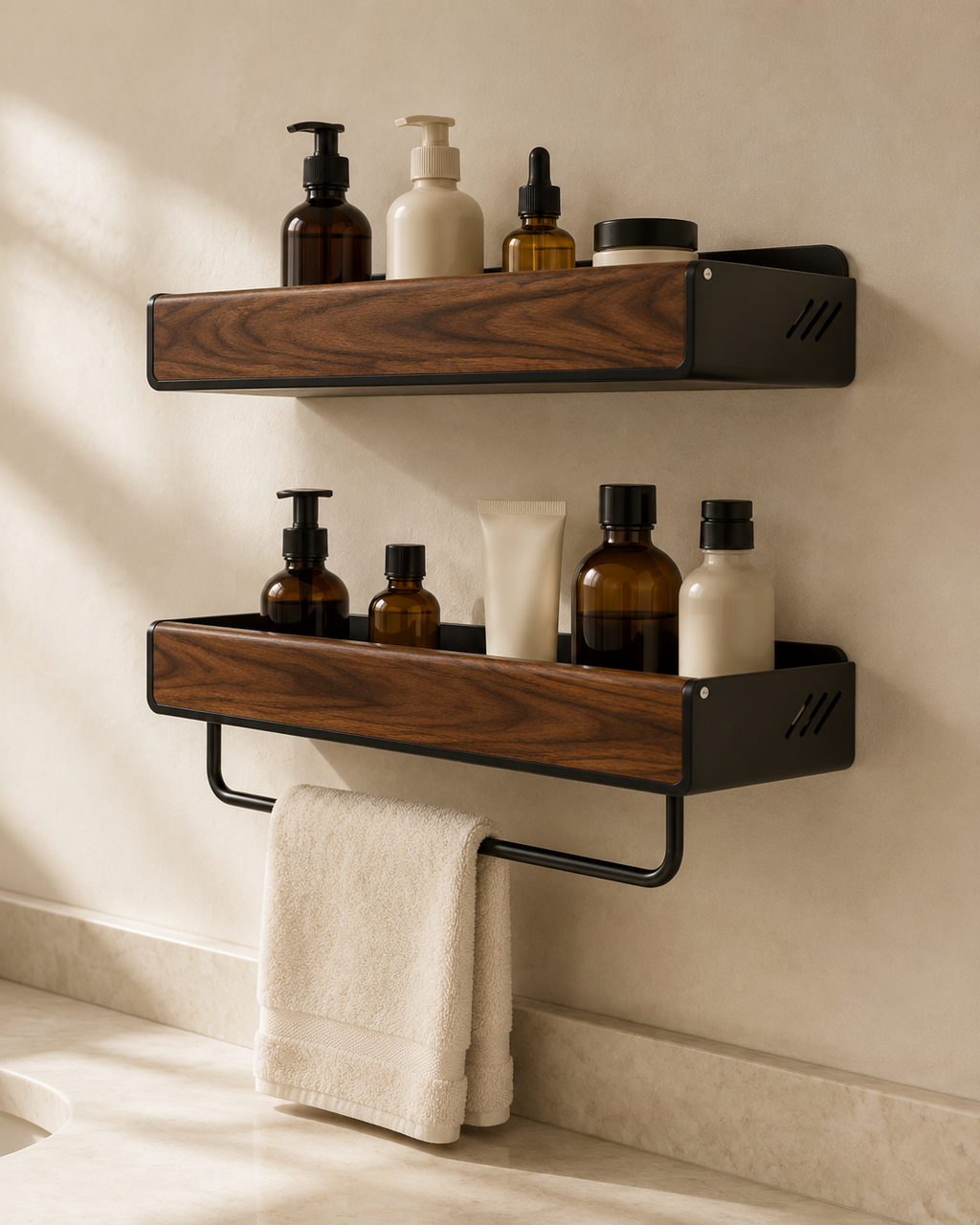 Solid Walnut Floating Bathroom Shelf