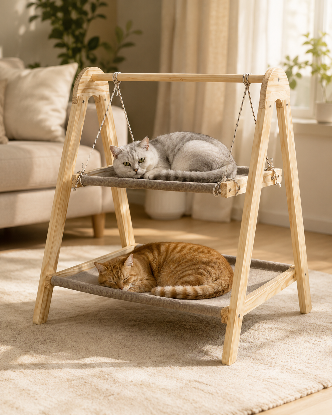 Solid Wood Cat Tree with Hammock