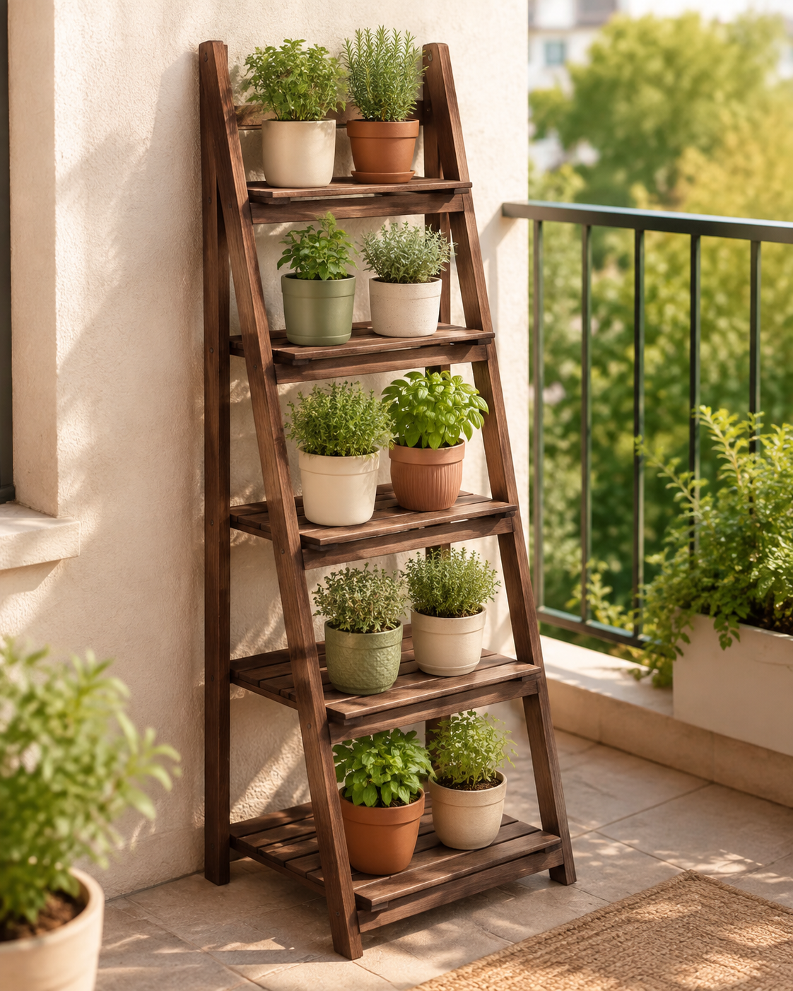 Foldable 4-Tier Wooden Ladder Shelf