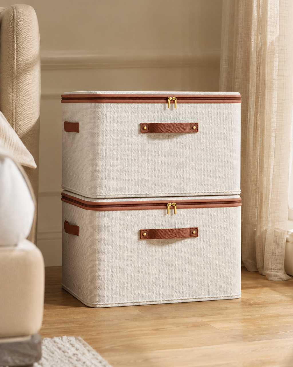 Washable Foldable Clothing Storage Box with Zippered Lid & Handles
