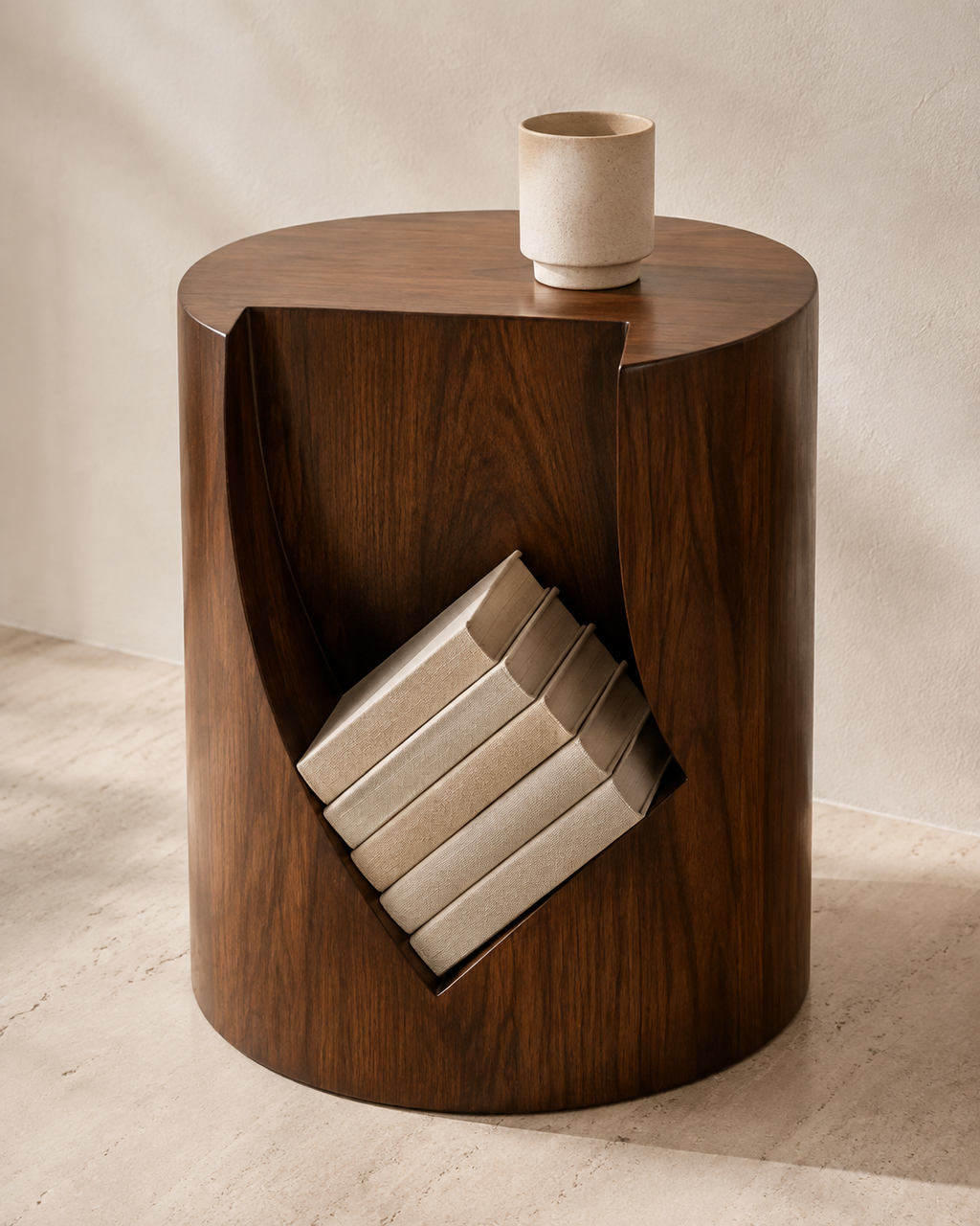 Wabi-Sabi Wooden Side Table with Storage