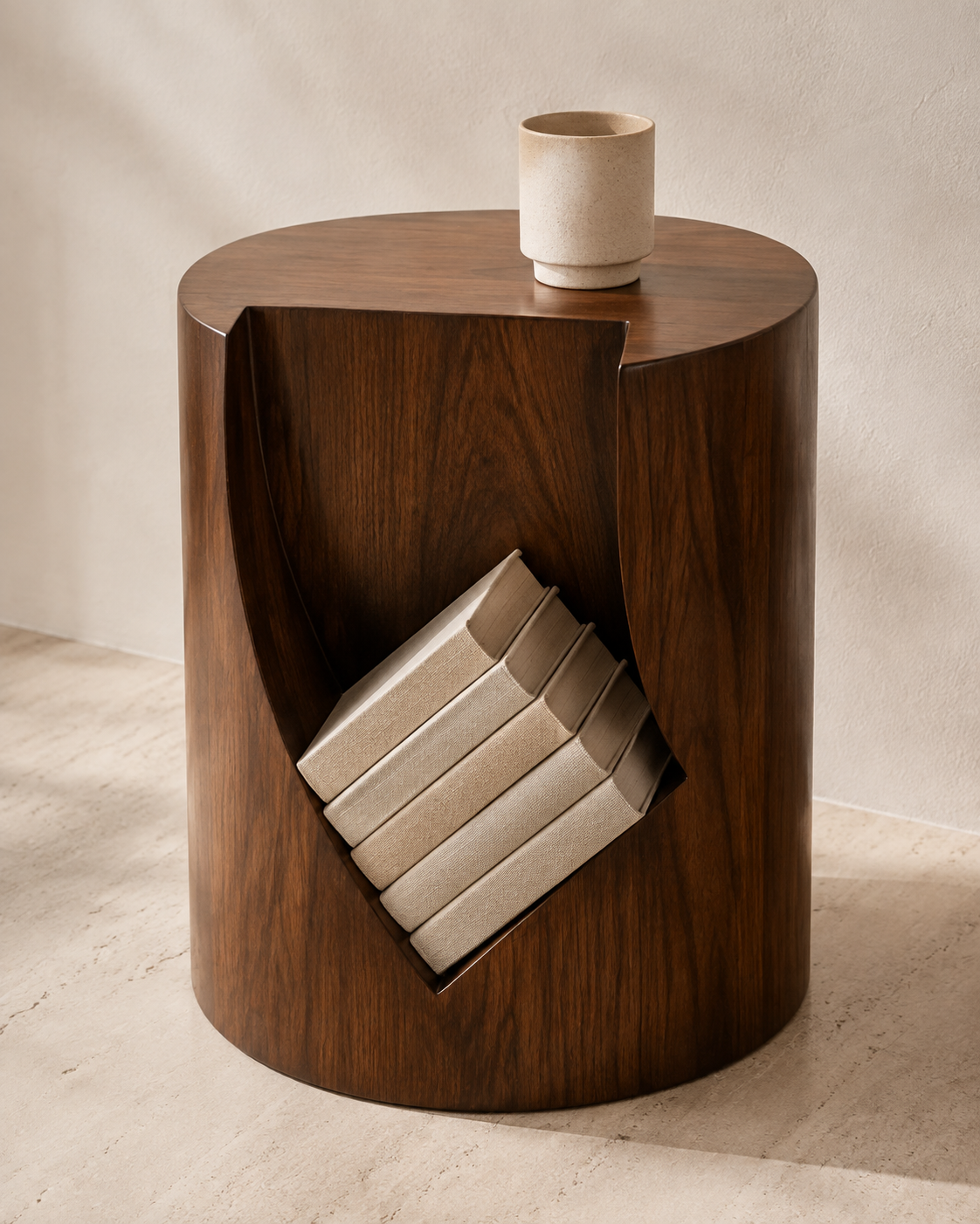 Wabi-Sabi Wooden Side Table with Storage