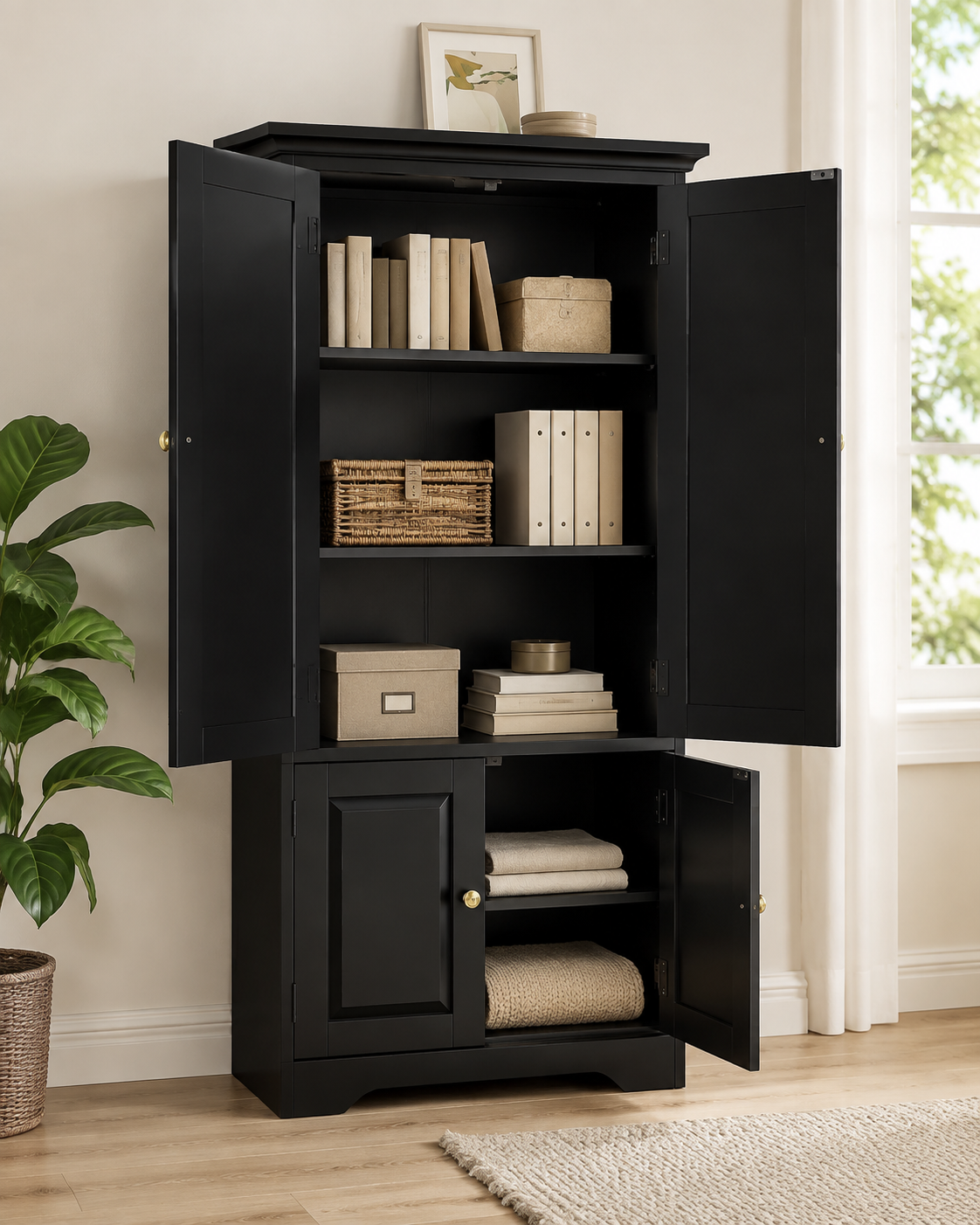 Getone 4-Door Tall Kitchen Storage Cabinet – Black