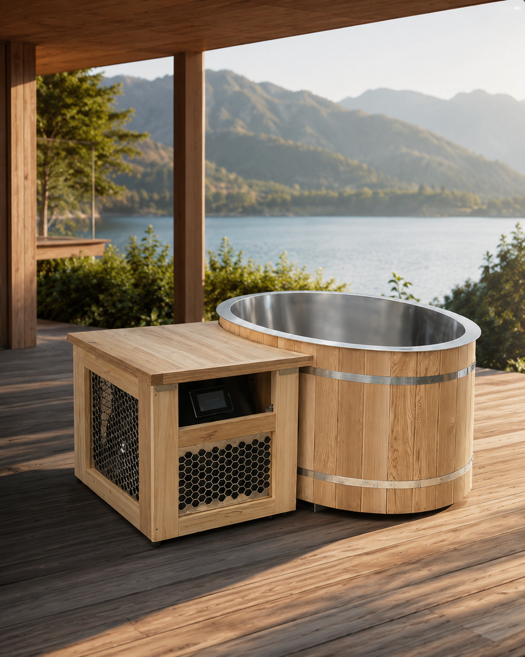 Coasts Home Spa Red Cedar Ice Bath with Stainless Steel Tub & Chiller