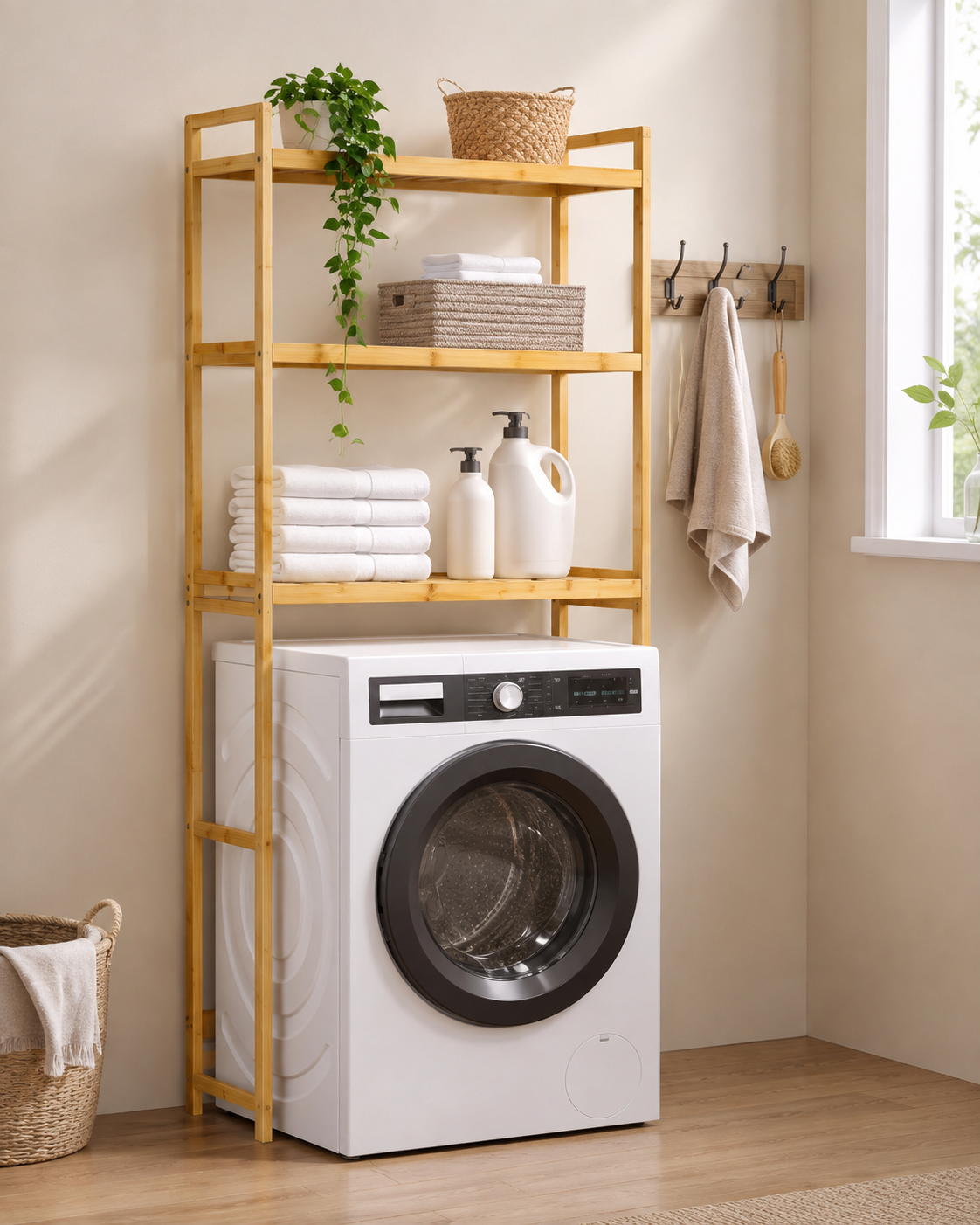3-Tier Adjustable Bamboo Bathroom Storage Shelf