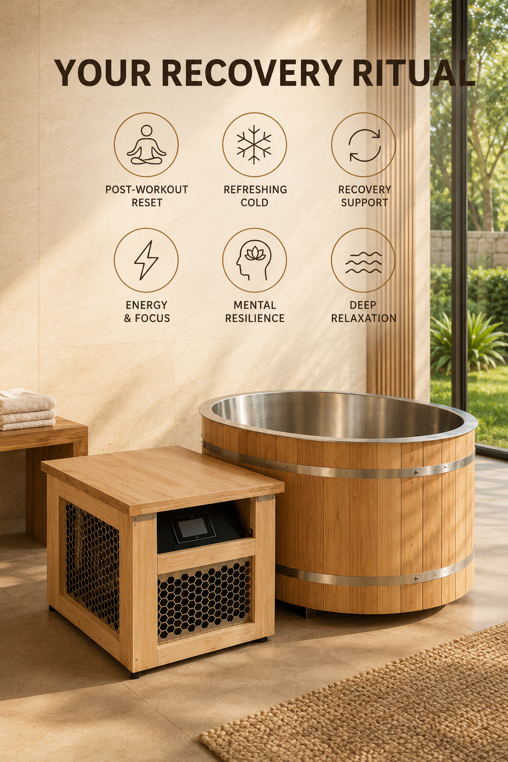 Coasts Home Spa Red Cedar Ice Bath with Stainless Steel Tub & Chiller