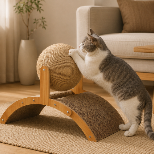 2-in-1 Wooden Cat Scratching Ball