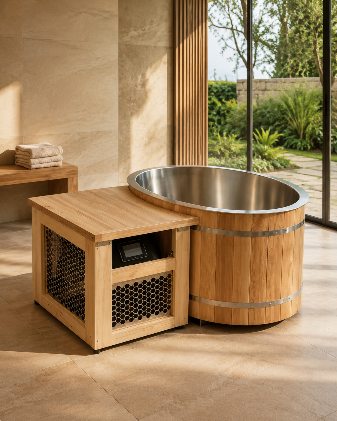 Coasts Home Spa Red Cedar Ice Bath with Stainless Steel Tub & Chiller