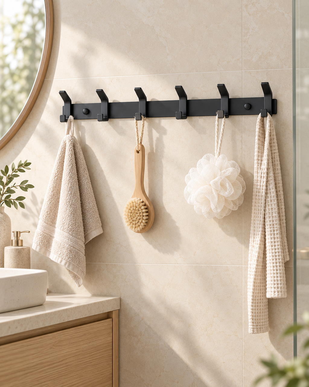 Matte Black 6-Hook Wall Rack