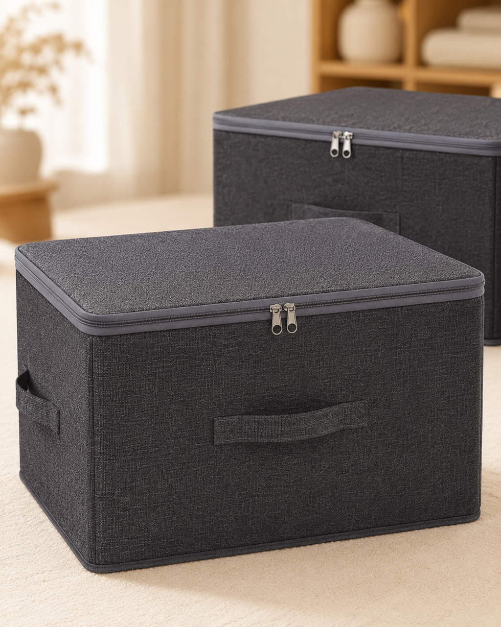4-Pack Large Foldable Fabric Storage Boxes with Zippered Lids & Handles