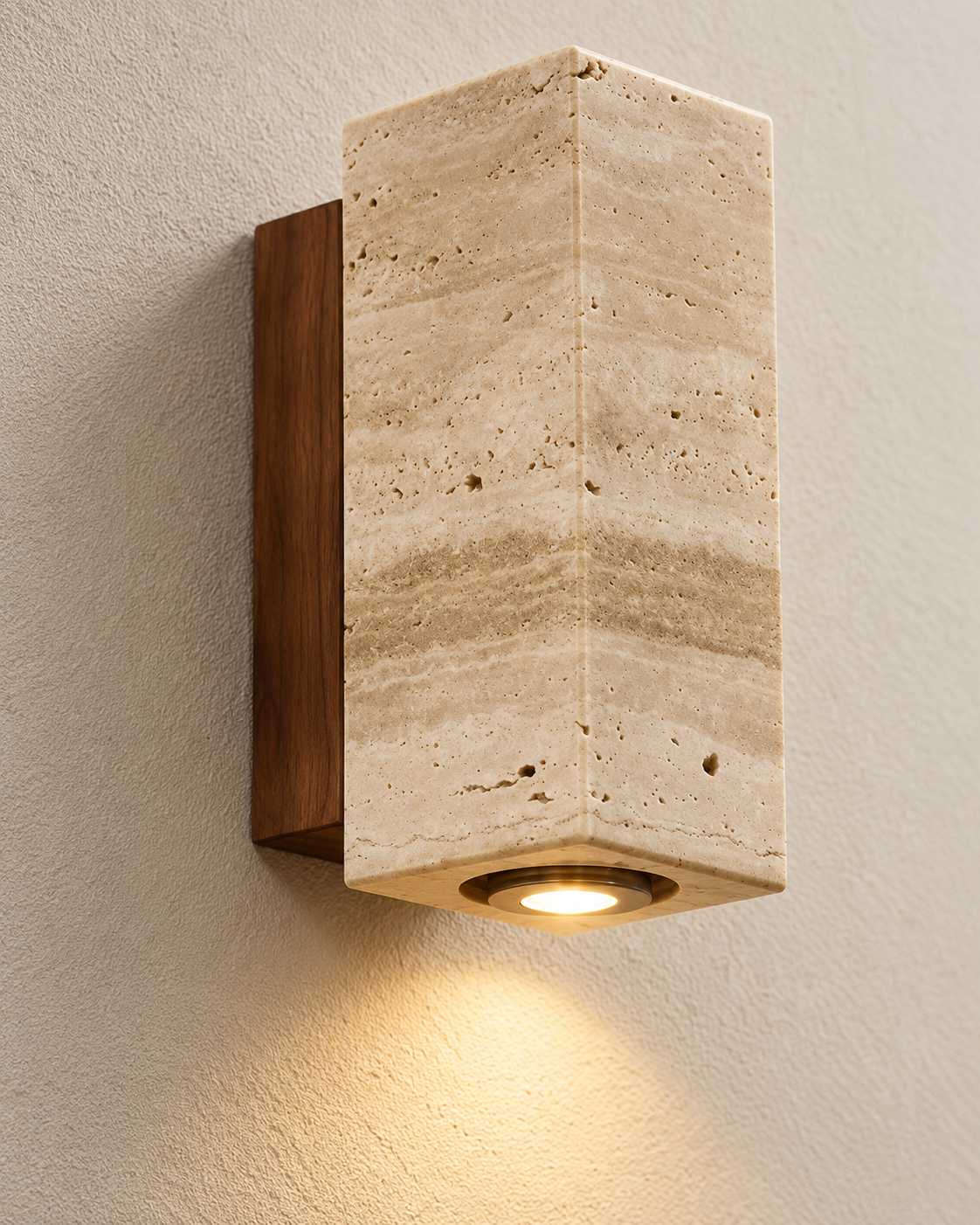 Wabi-Sabi Travertine LED Wall Lamp – Walnut