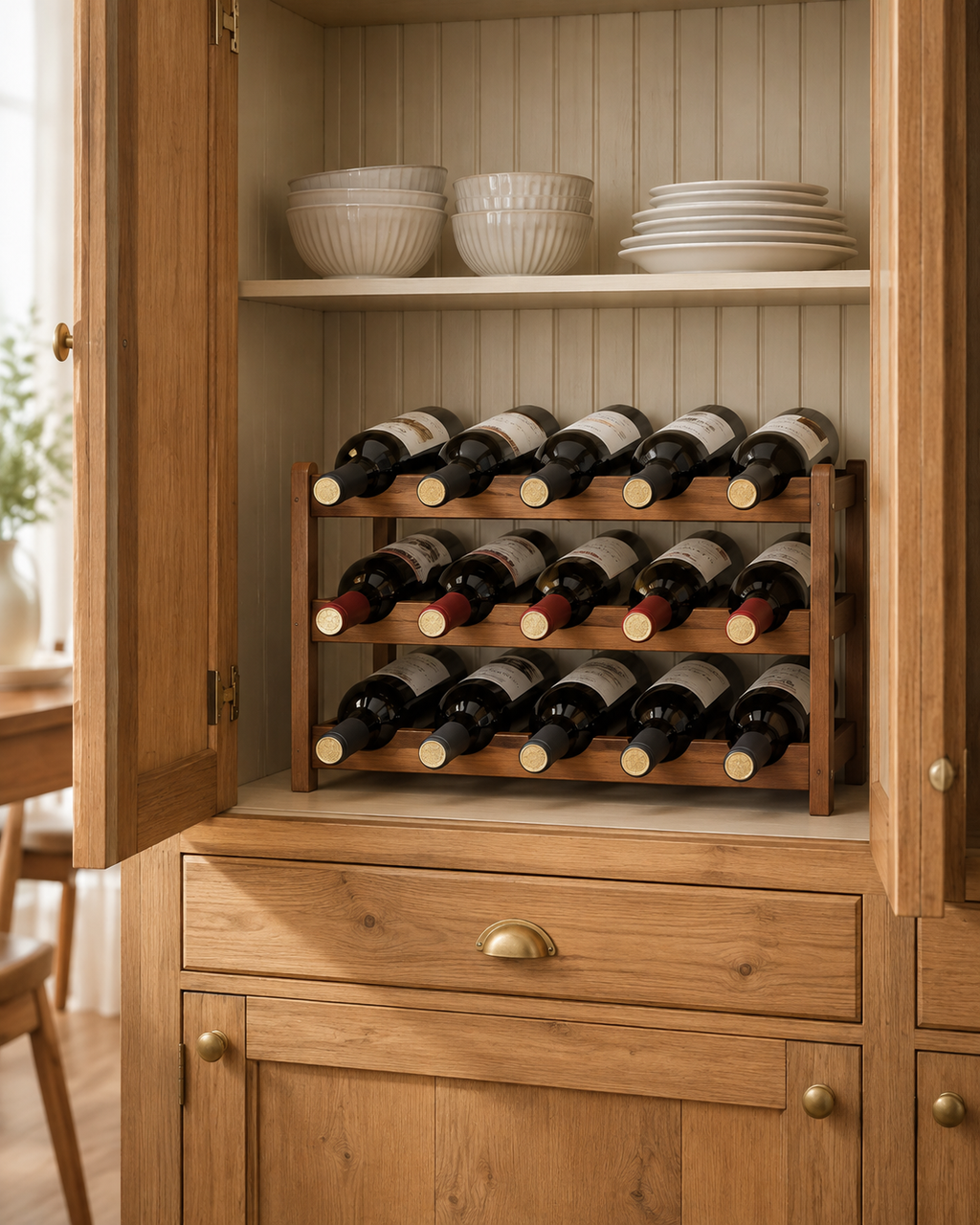 12-Bottle 3-Tier Wooden Wine Rack