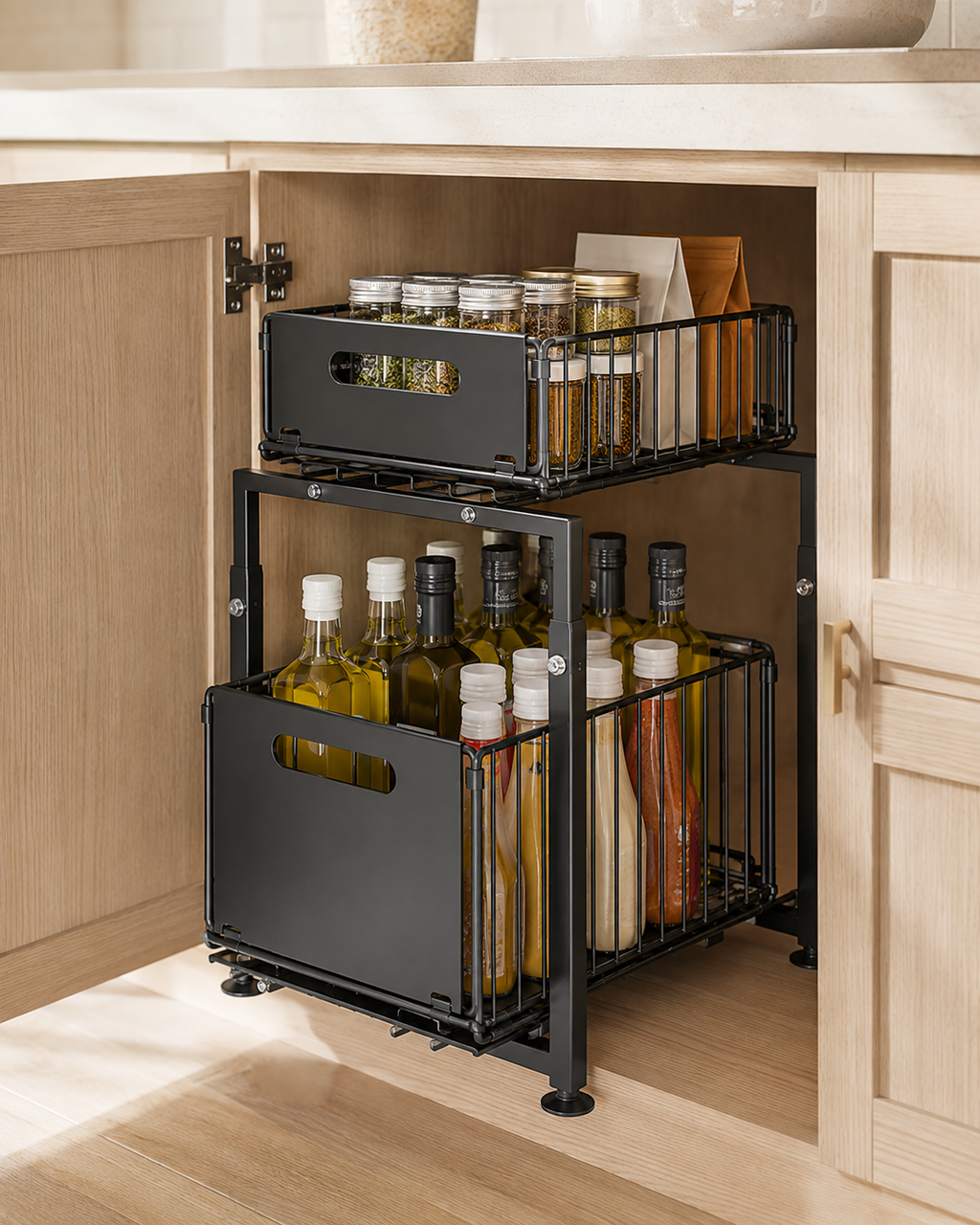 2-Tier Adjustable Pull-Out Cabinet Organizer