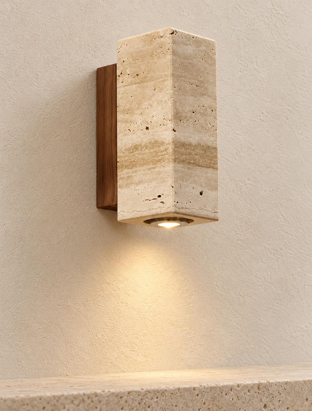 Wabi-Sabi Travertine LED Wall Lamp – Walnut