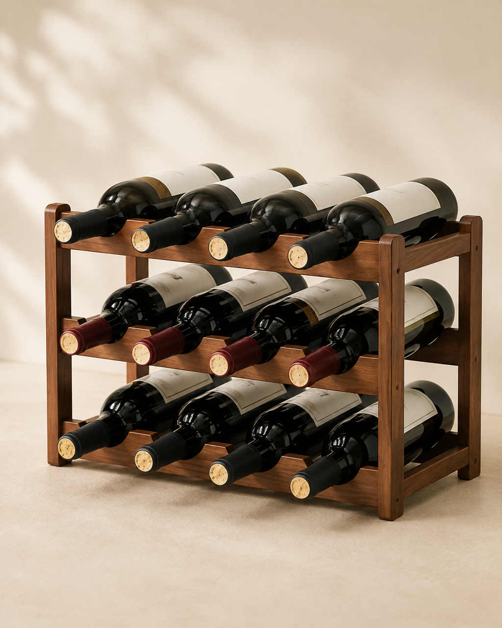 12-Bottle 3-Tier Wooden Wine Rack
