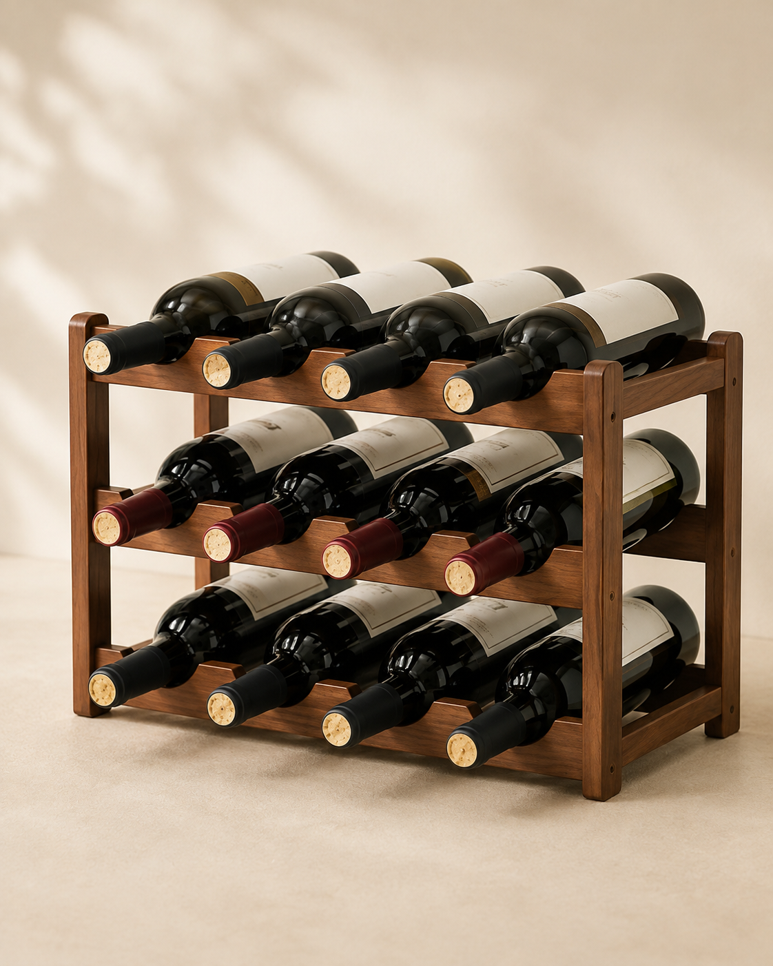 12-Bottle 3-Tier Wooden Wine Rack