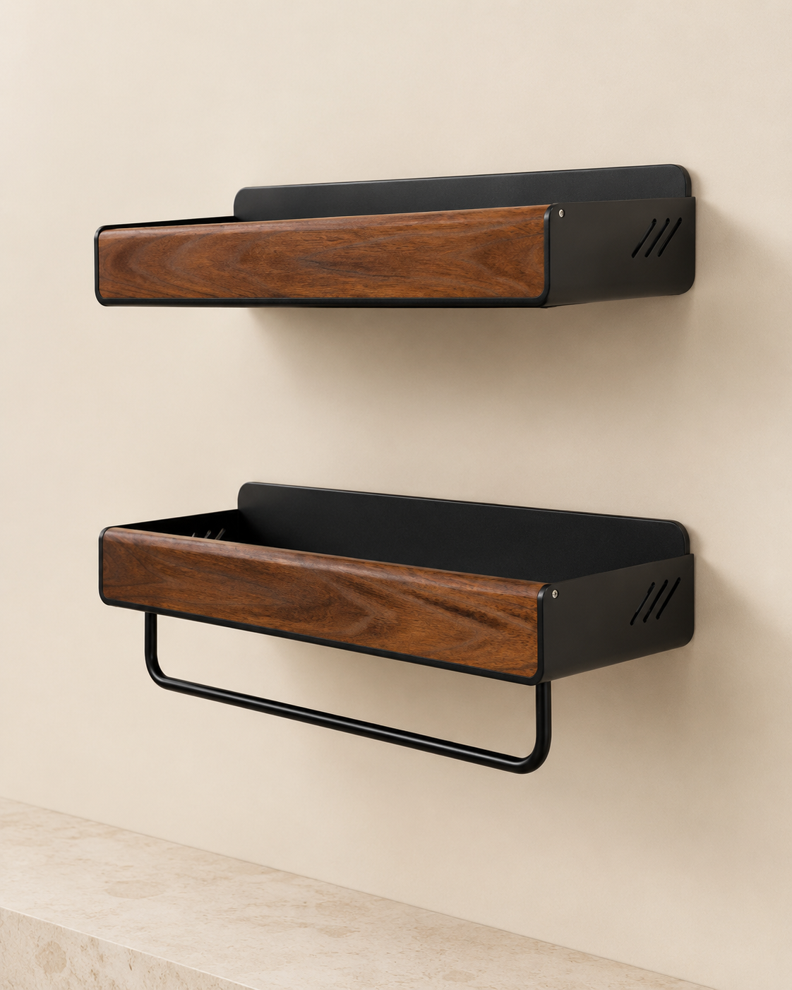 Solid Walnut Floating Bathroom Shelf