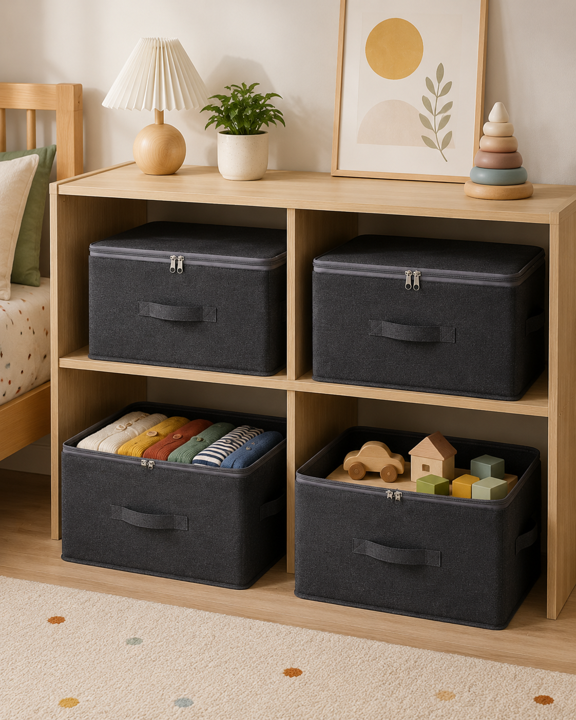 4-Pack Large Foldable Fabric Storage Boxes with Zippered Lids & Handles