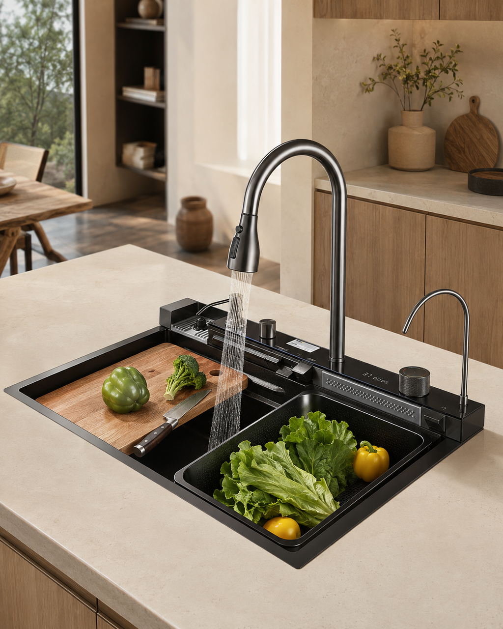Stainless Steel Waterfall Kitchen Sink Set