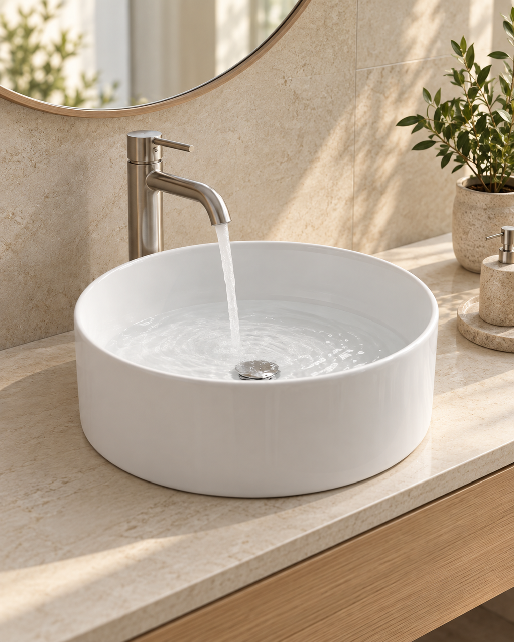 Round White Ceramic Countertop Basin