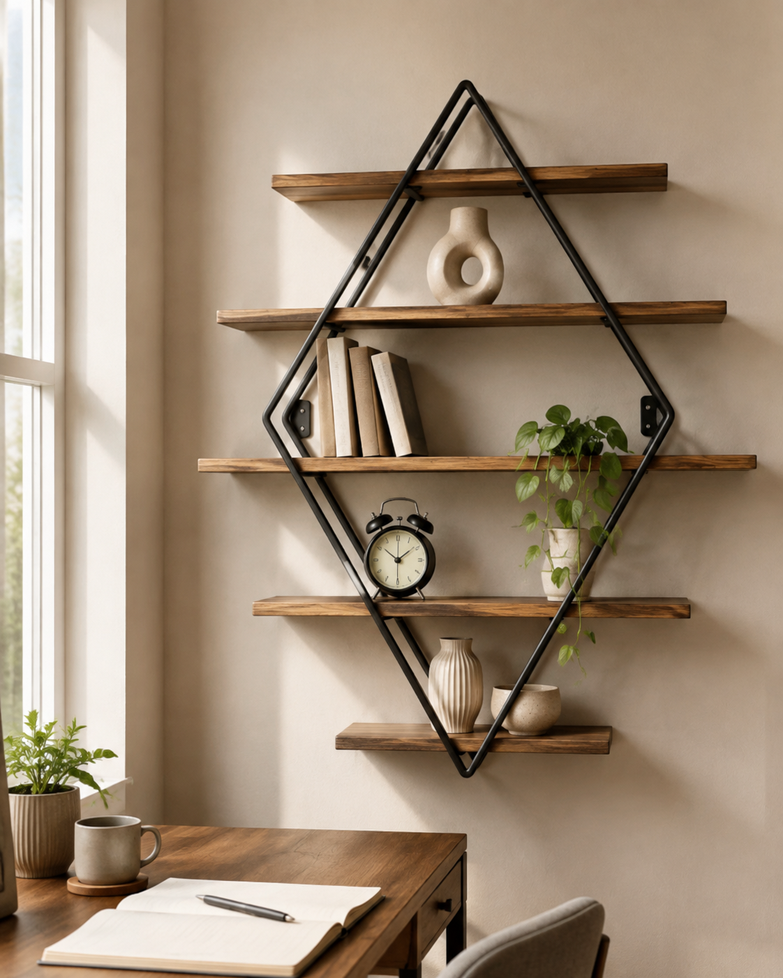 3-Tier Geometric Diamond Floating Wall Shelf