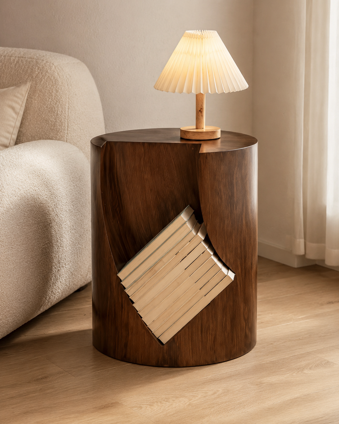 Wabi-Sabi Wooden Side Table with Storage