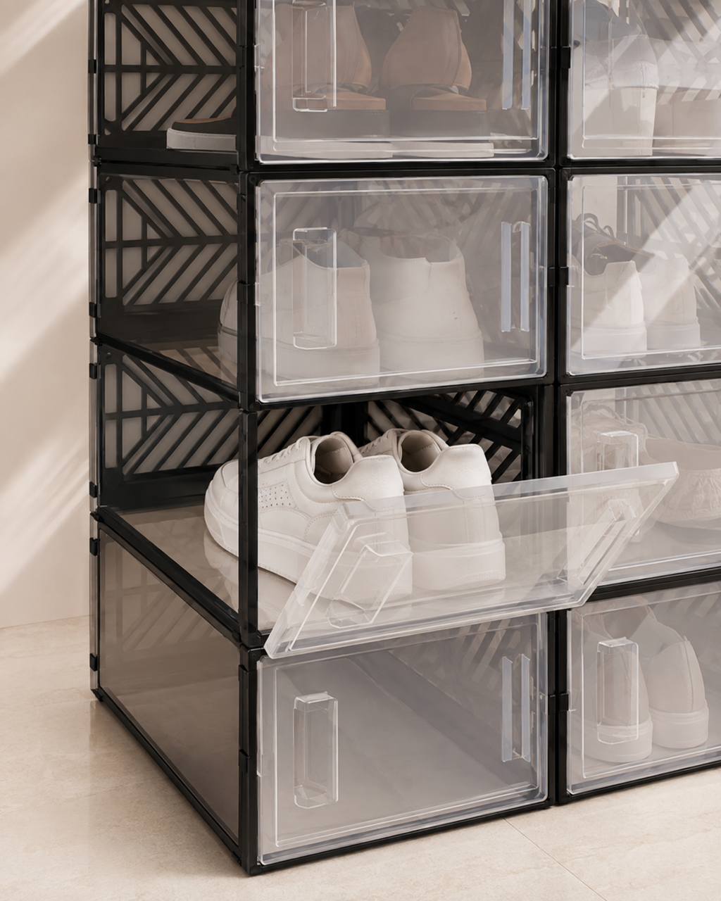 20-Piece Stackable Shoe Storage Box Set – Black