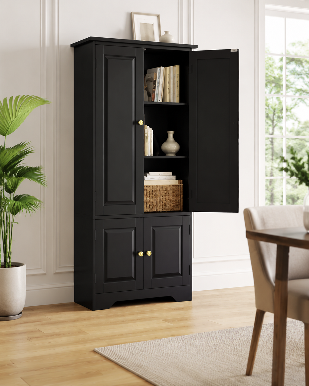 Getone 4-Door Tall Kitchen Storage Cabinet – Black